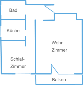 Bad Wohn- Zimmer Küche  Schlaf- Zimmer Balkon